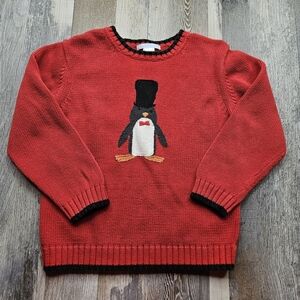 Janie and Jack #bluetag Penguin in Top Hat Sweater Size 5 Red